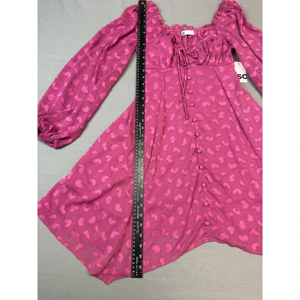 NWT* SO Magenta Pink Heart Clip Dot Babydoll Mini Dress Medium Handkerchief Hem - Picture 4 of 6